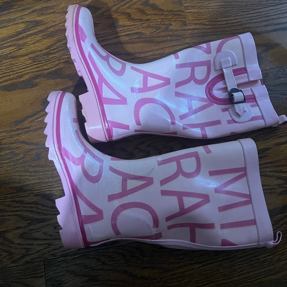Isaac Mizrahi Pink and Light Pink Logo Rain Boots